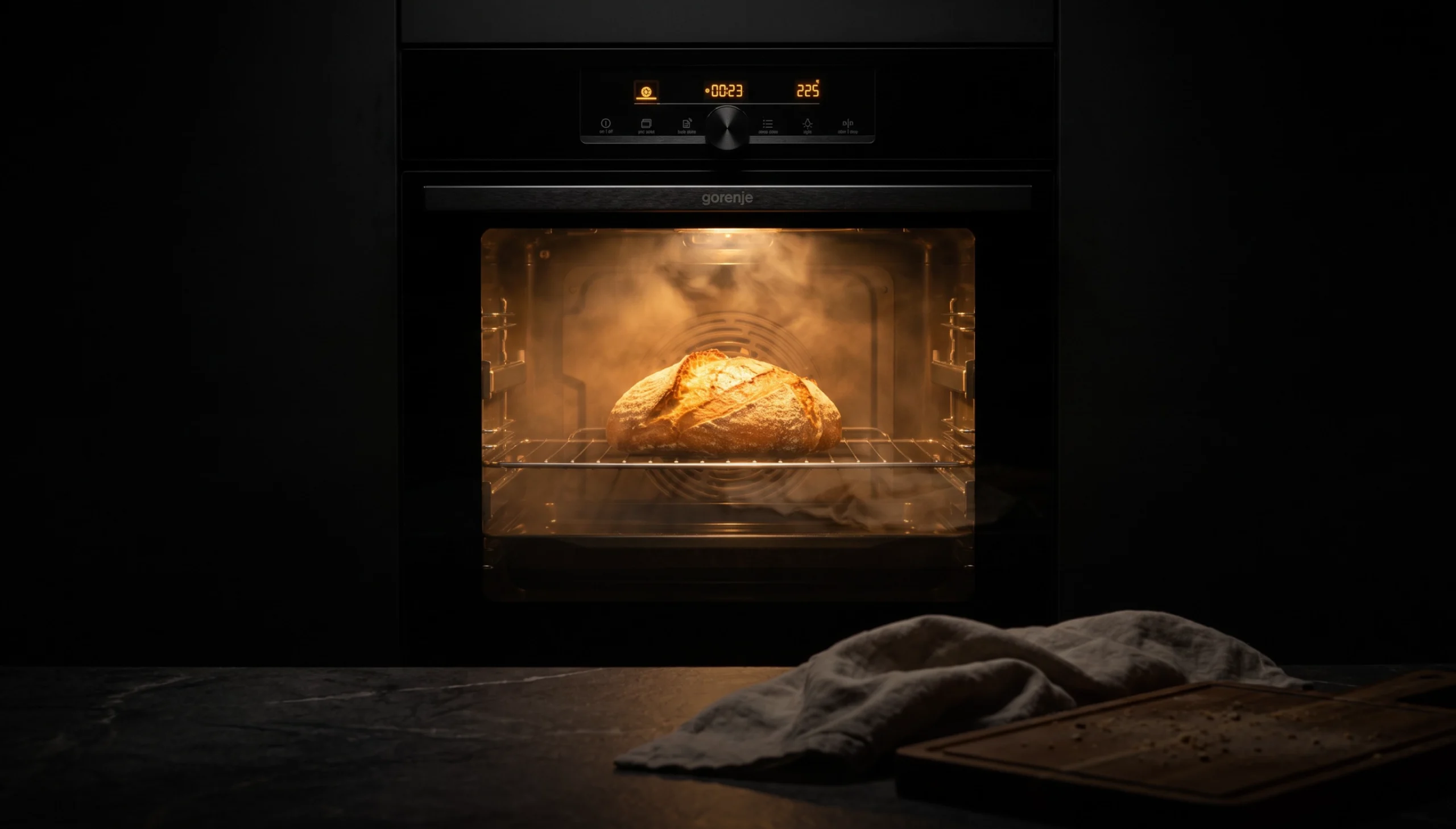Pão assando no forno elétrico de embutir