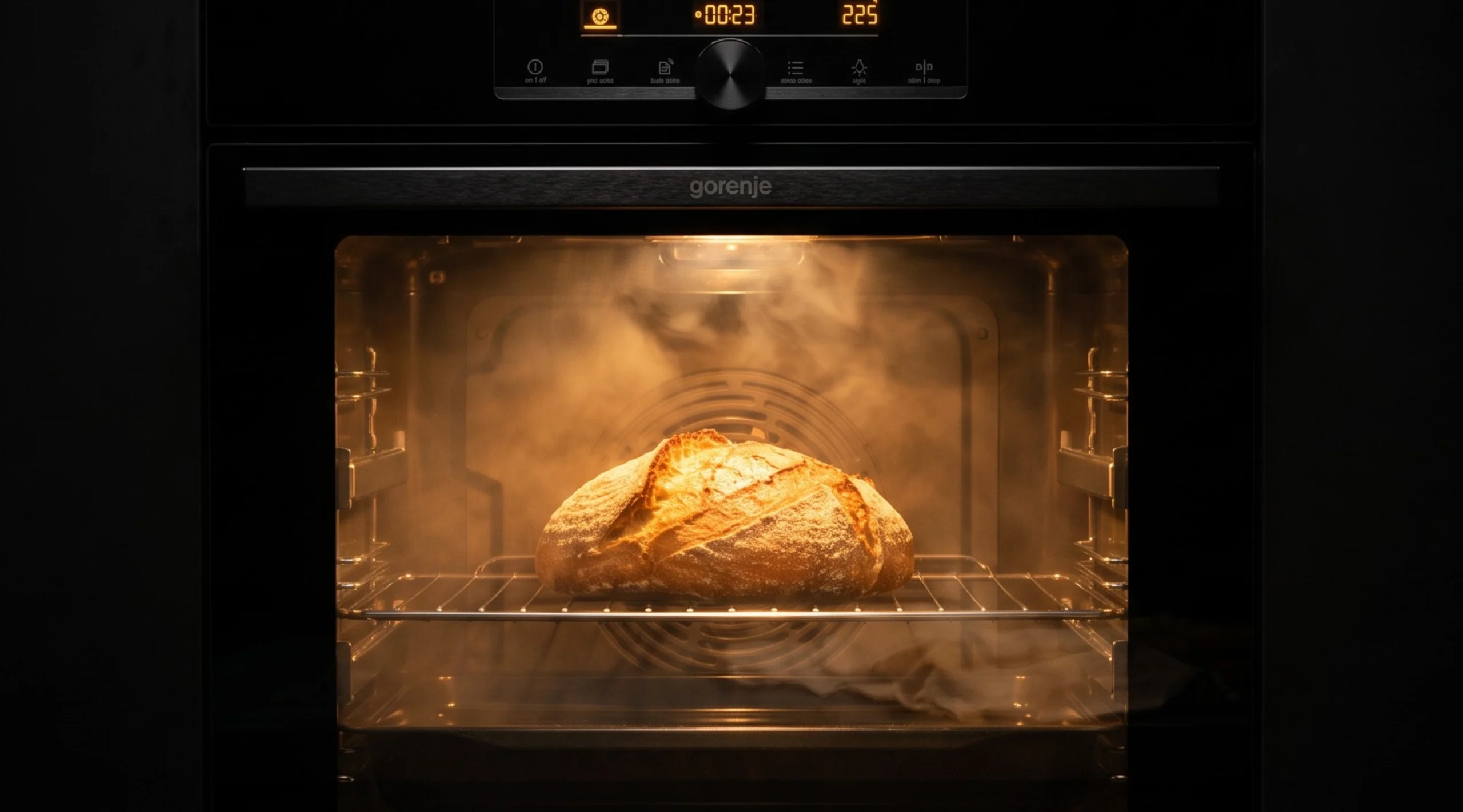 Pão assando dentro de um forno Gorenje
